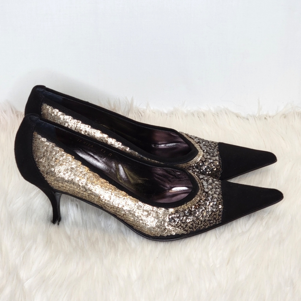 Donald J. Pliner Black and Gold Heels